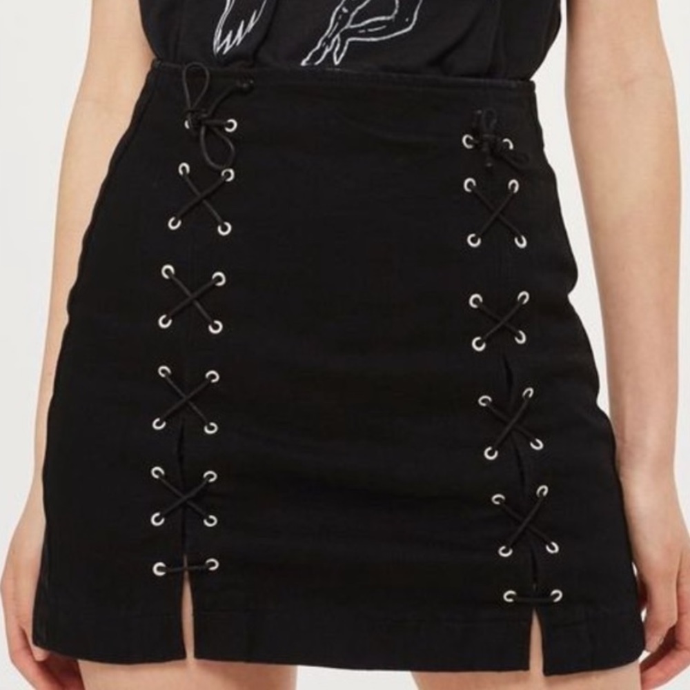 🔥TOPSHOP Moto Lace Up Denim Mini Skirt - Picture 8 of 9